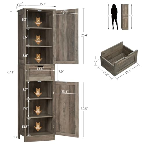 White 67" Tall Bathroom Cabinet with 2 Doors & 1 Drawer V844148