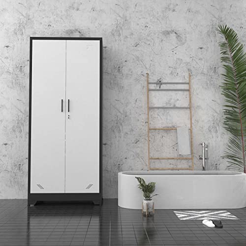 72" Tall Locking Steel Storage Cabinet with Adjustable Shelves (Black White) K8398