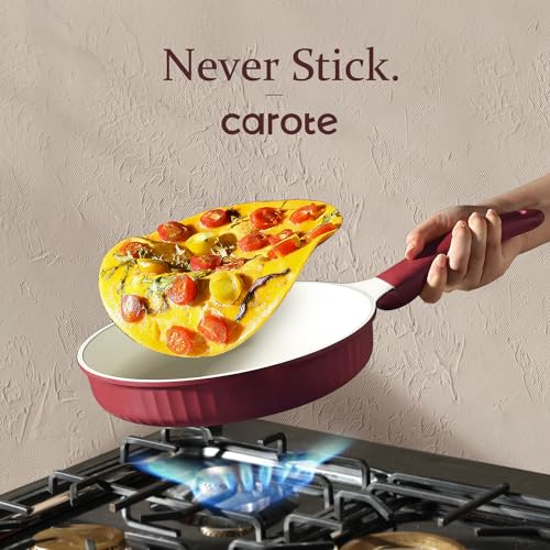 12pcs Non Stick Granite Pots and Pans Set, Dark Red T45138