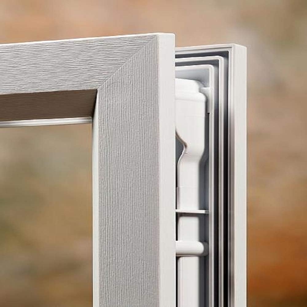 64" x 80" Fiberglass Smooth Primed 4-Lite Frosted Glass Prehung Front Door with Two Sidelites B322975