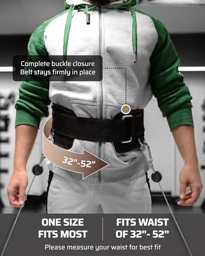 Belt for Cable Machine with 5 Attachment Points, 2 Straps (40” & 27”) and 3 Metal Snap Hooks Y910