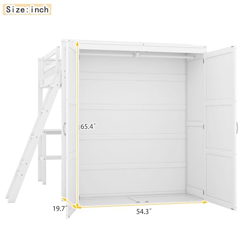 Grey Twin Size Solid Wood Loft Bed with Desk and Wardrobe X3353