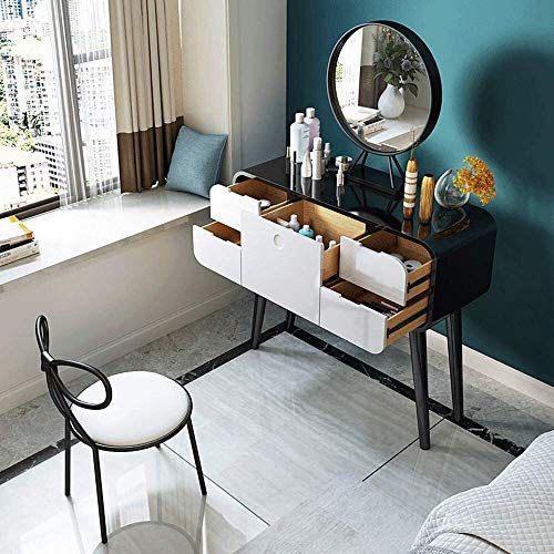 White Stainless Steel Dressing Vanity Table with Mirror Stool B501