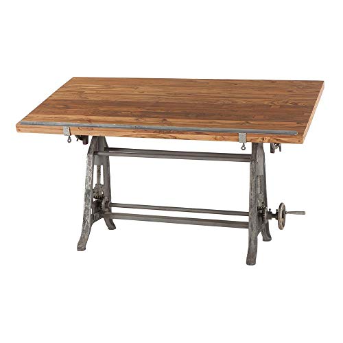 Adjustable Height Drafting Table with Iron Cast Base and Reclaimed Mango Wood Table Top W875560