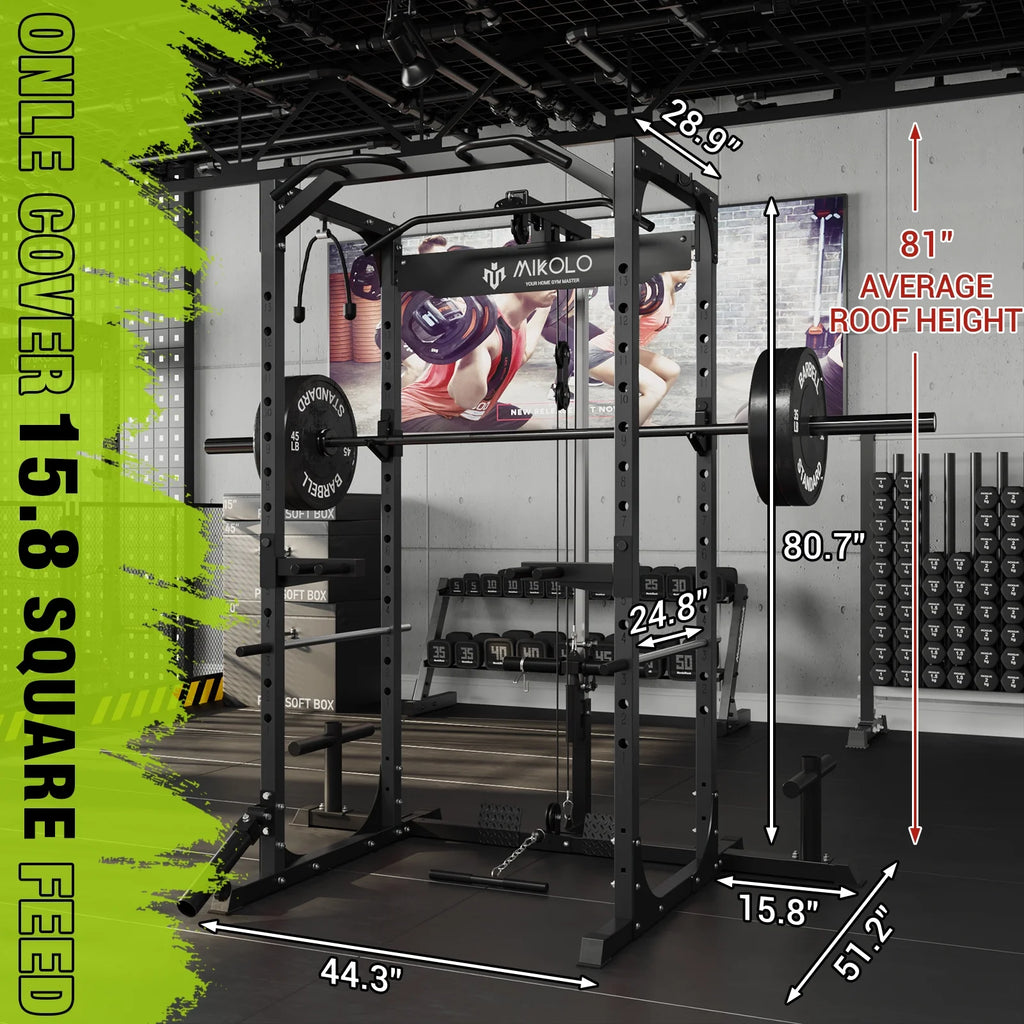 Power Rack Cage with LAT Pulldown System, 1200LBS Capacity, 13-Level Adjustable Height J320345