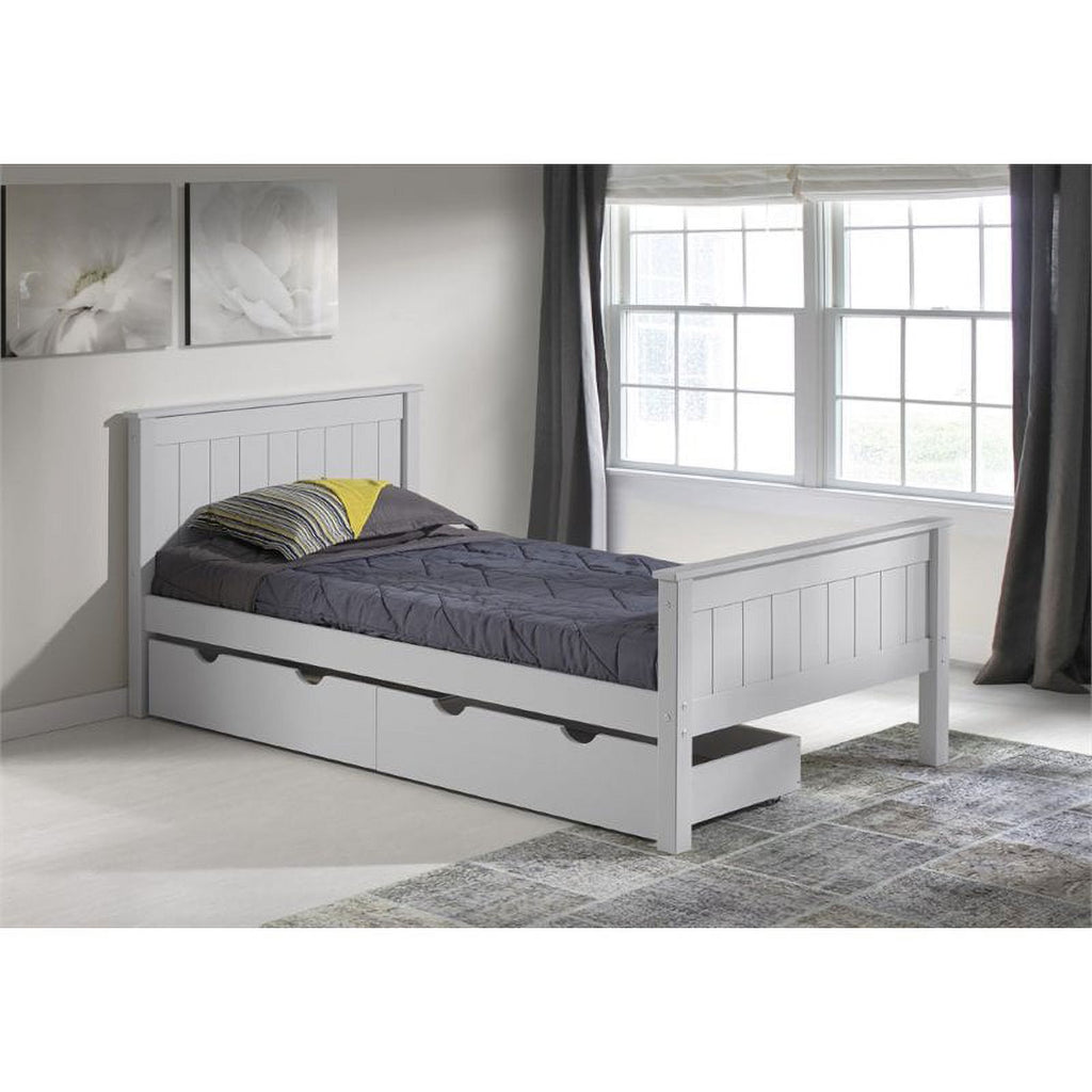 Kids Twin Wood Platform Bed with Storage Drawers in Dove Gray Q233124