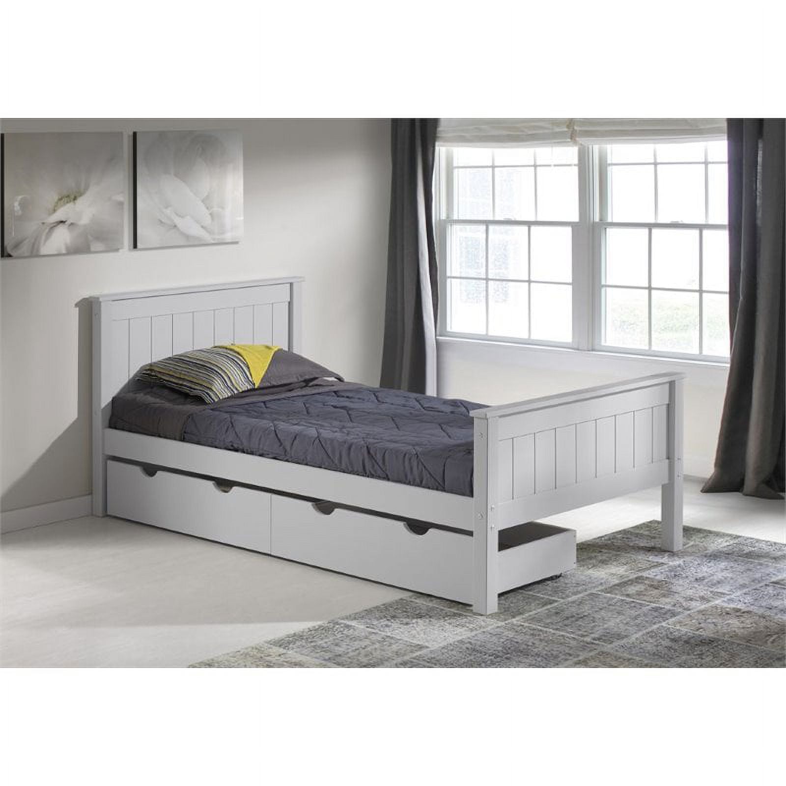 Kids Twin Wood Platform Bed with Storage Drawers in Dove Gray Q233124