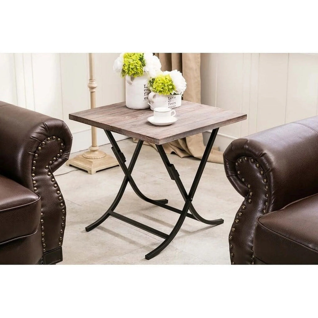 Folding Industrial Wood and Metal End Table J941