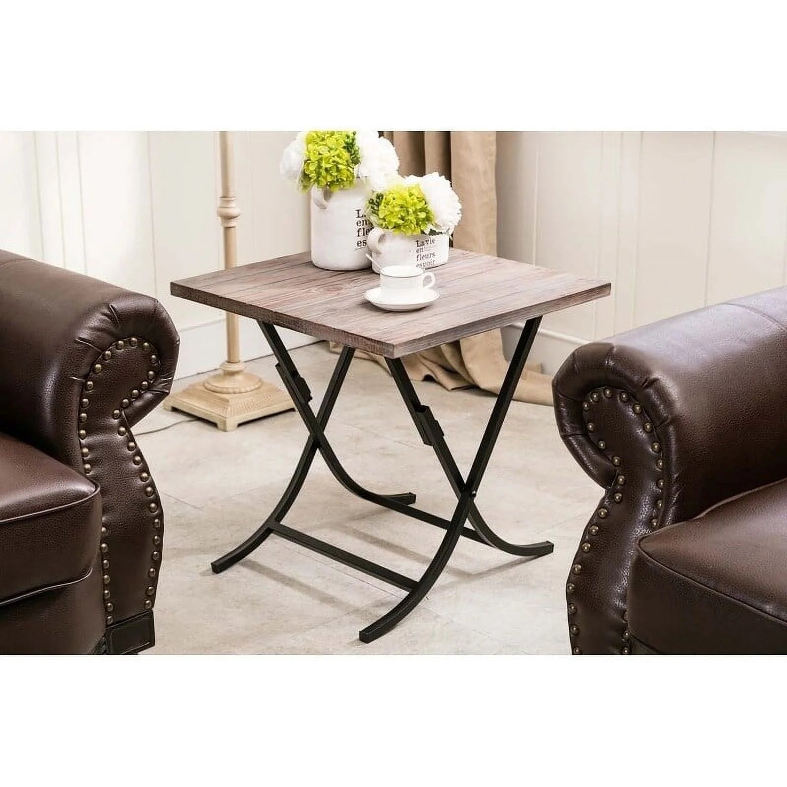 Folding Industrial Wood and Metal End Table J941