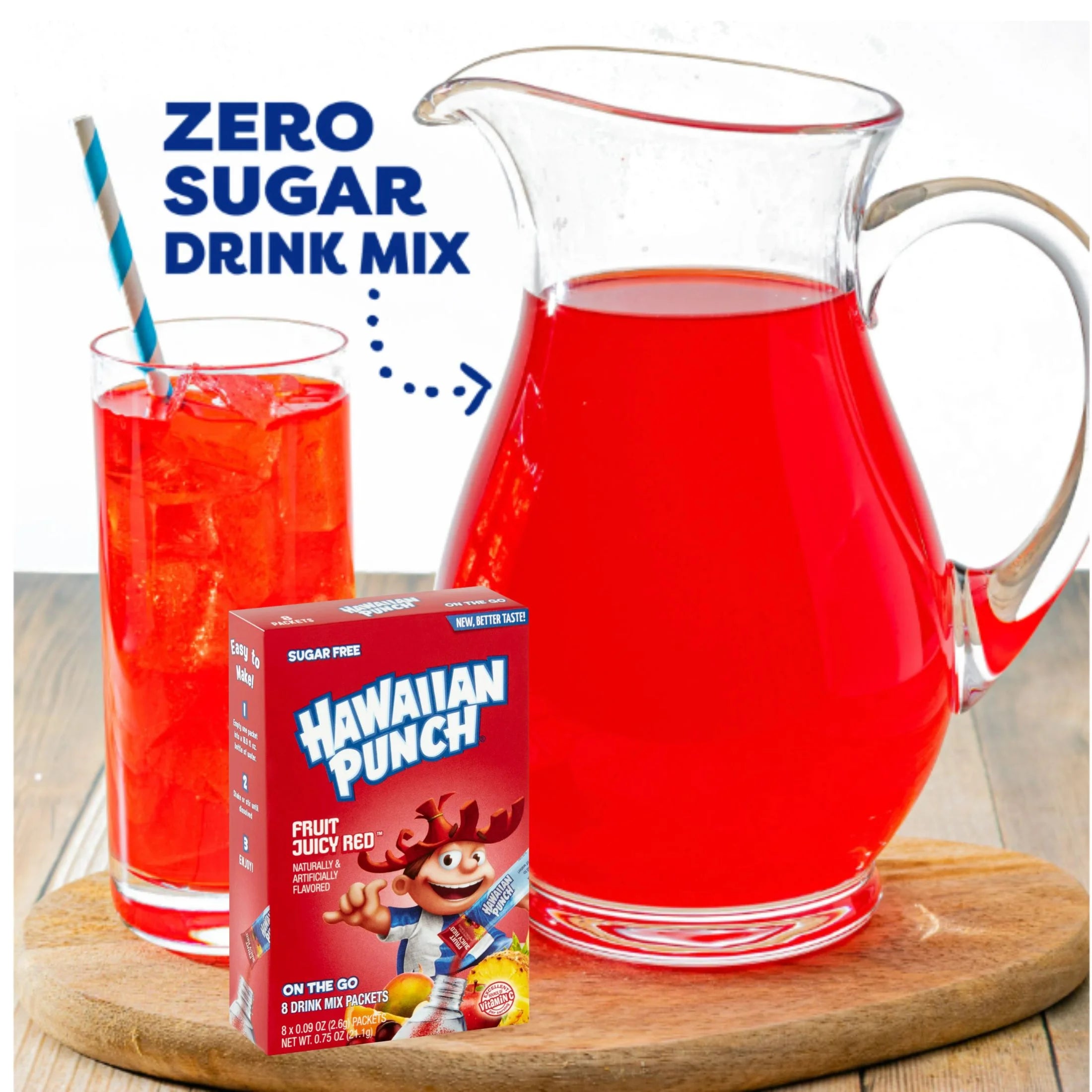Hawaiian Punch On The Go Powder Packets Fruit Juicy Red Flavors Water Enhancer Sugar-Free Low-Calorie Beverages 8 Sticks (48 Total Servings) N160858