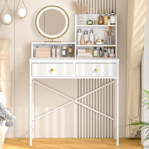 White 2 Drawer Vanity Desk B740