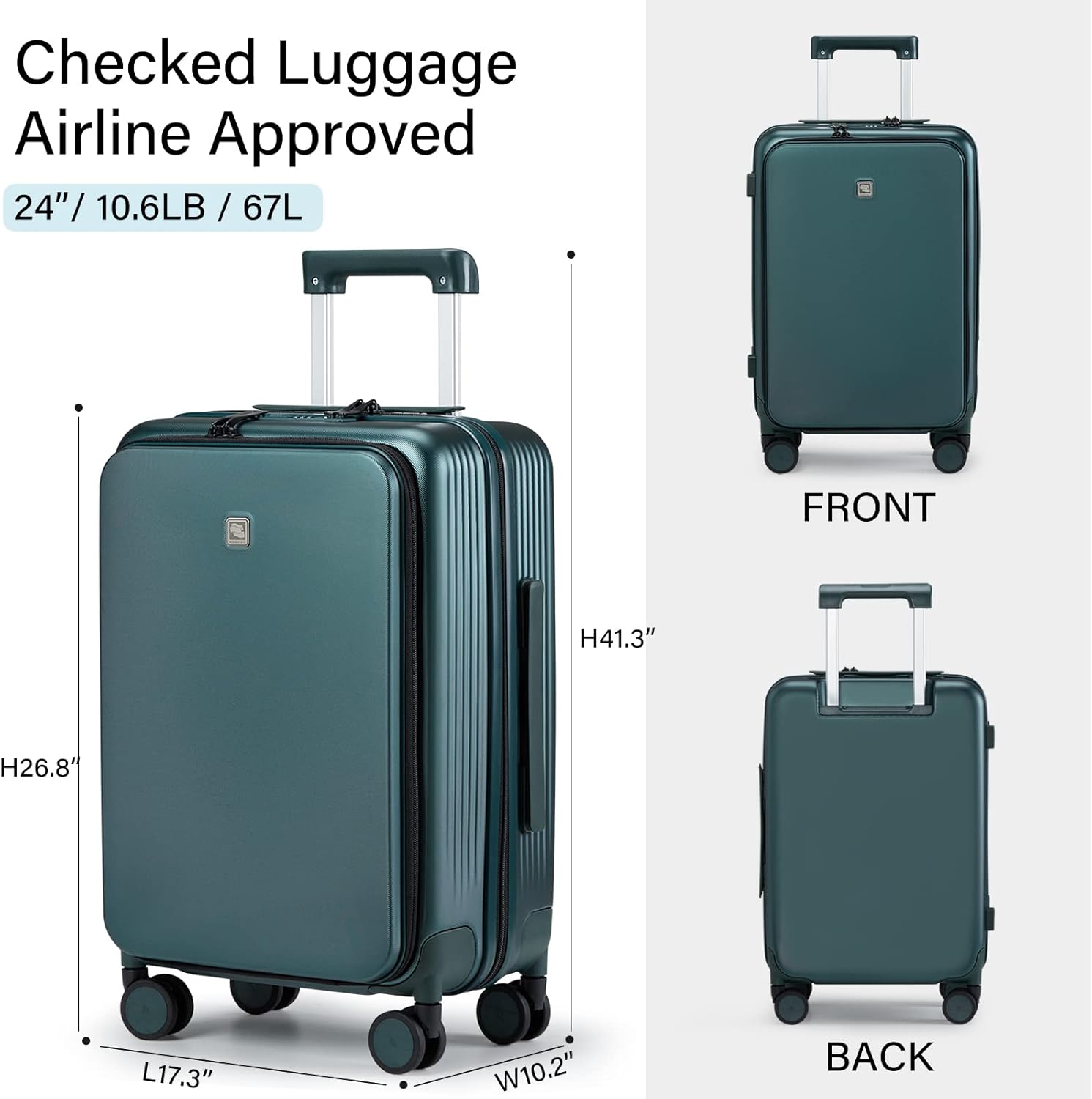 24 Inch Hard Shell Checked Luggage with Wheels and Lock T62612