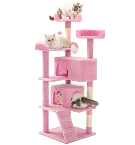 Dark Grey 54in Multi-Level Cat Tree with 2 Condo and Scratching Posts I172