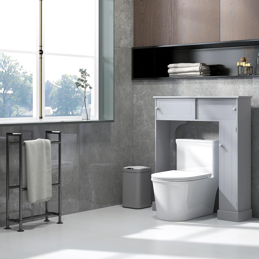 Gray Freestanding Over The Toilet Bathroom Cabinet with Adjustable Shelves T675163