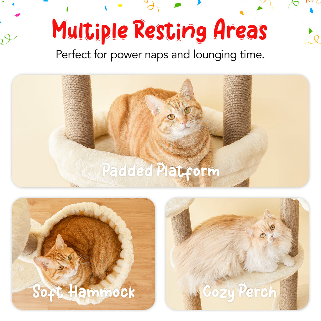 Beige Adjustable Height Cat Tree with Hammock E72010