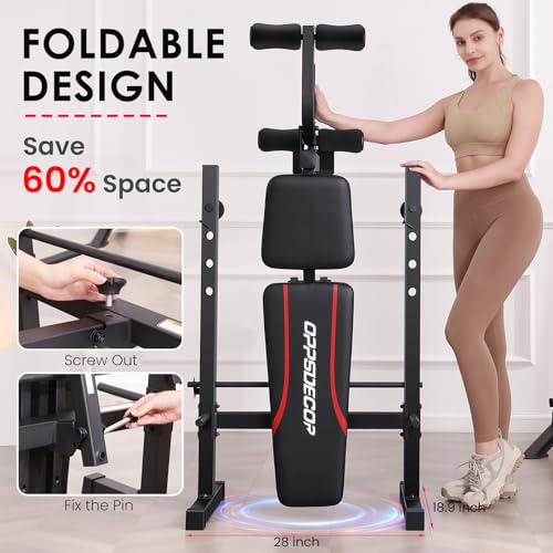 8 in 1 Adjustable Weight Bench with Squat Rack Leg Extension & Leg Curl Foldable Workout Bench P2628