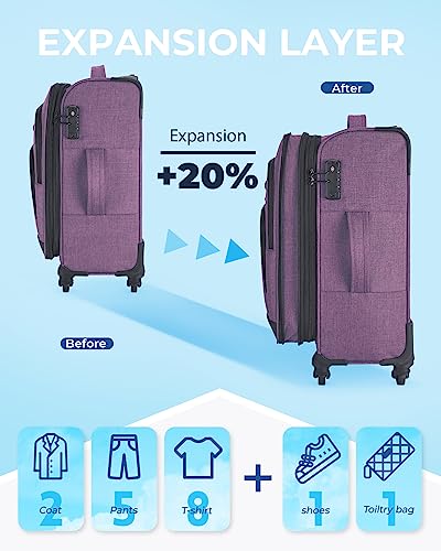 Black Expandable 20 inch Carry on Luggage with Spinner Wheels Z780491