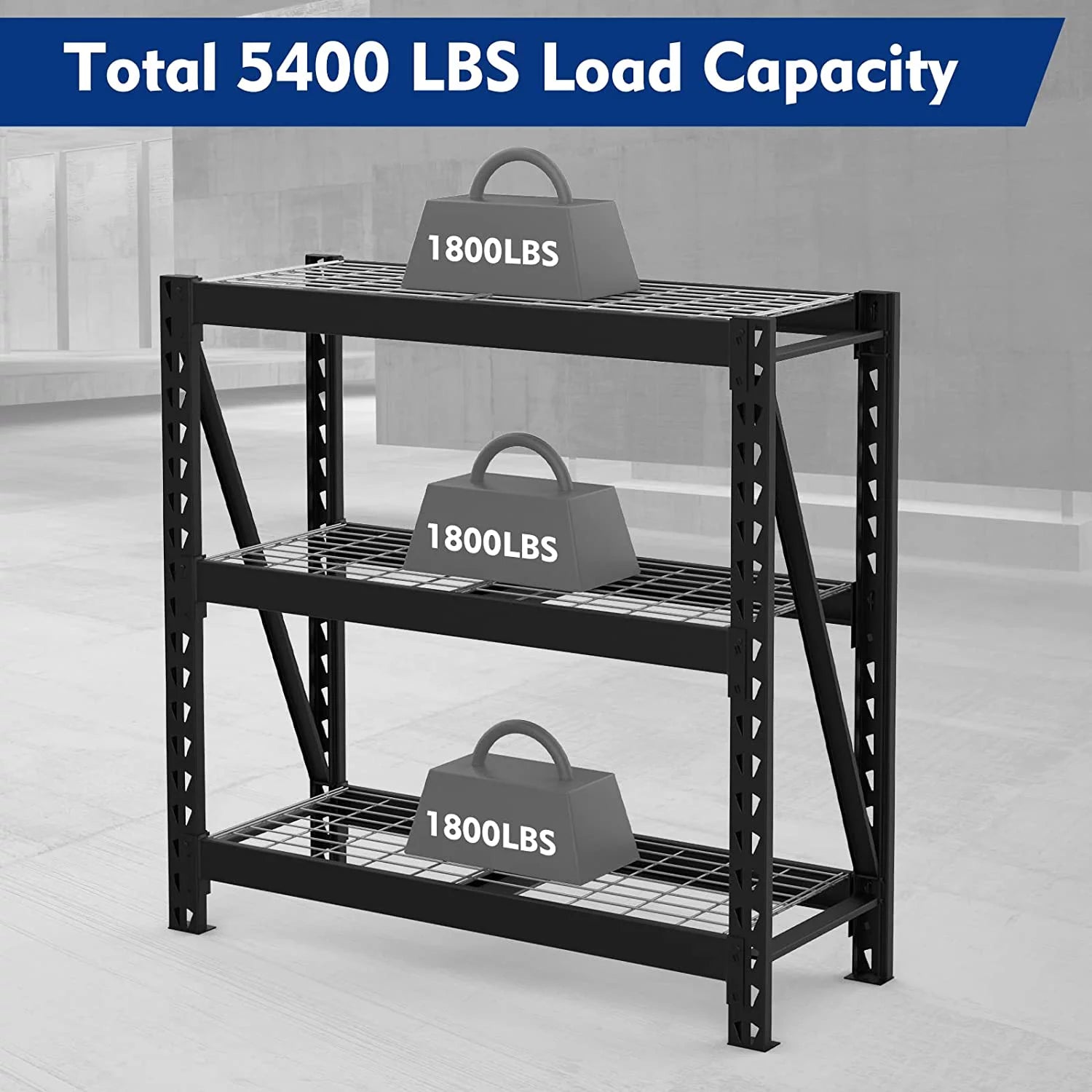 3-Tier Heavy Duty Metal Garage Shelving Unit, 50”W x 47”H x 18”D, 5400 LBS Load Capacity G151