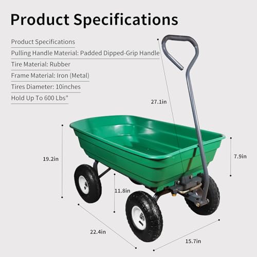 600 Lbs Poly Garden Dump Cart with 10" No-Flat Tires L90405