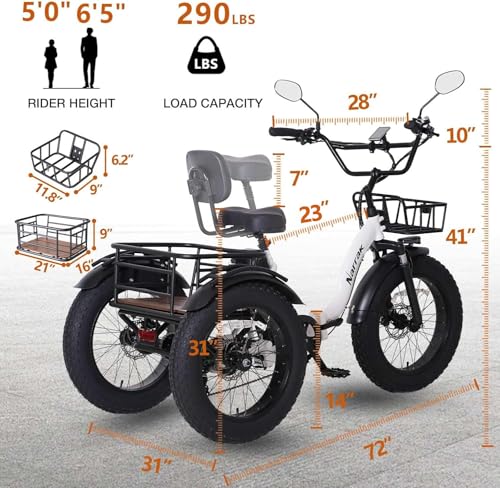 750W 48V13Ah 20"x4.0" Aluminum Folding Fat Tire 3 Wheel Electric Trike X2756