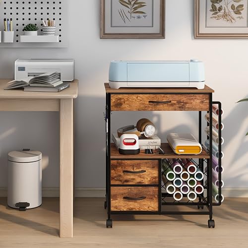 Rustic Brown Storage Cart with Drawers Y69636