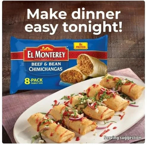 Beef & Bean Chimichangas, 32 oz, 8 Count, Frozen, Pack of 3 F33002