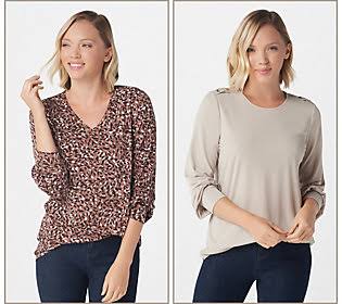 Set of 2 LiquidKnit Tops, Size Large, Neutral/Wheat Y7509