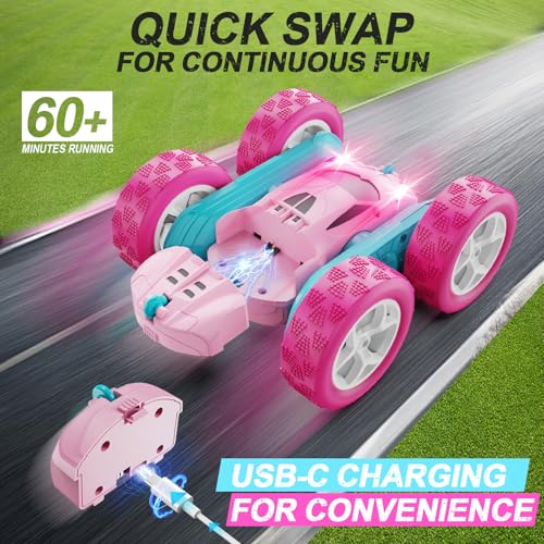 4WD Double Sided 360° Rotating Remote Control Stunt Car Green M5365