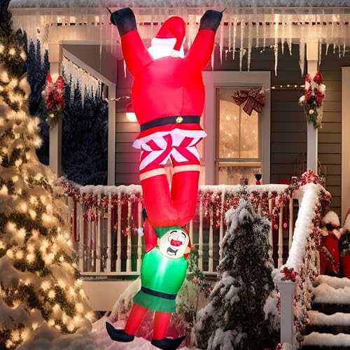 8 FT Hanging Christmas Inflatable Reindeer and Climbing Santa with Build-in LED B19044