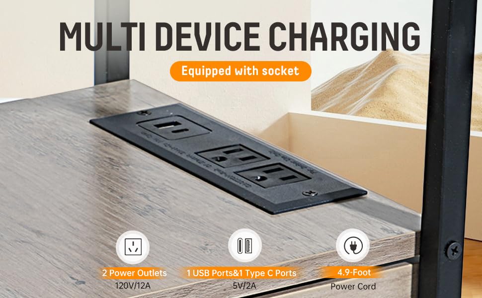 Narrow Side Table with 2 Wooden Drawers USB Ports and Power Outlets T598957