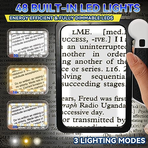 3X Large Rectangle Lighted Magnifier with Dimmable LED H1630