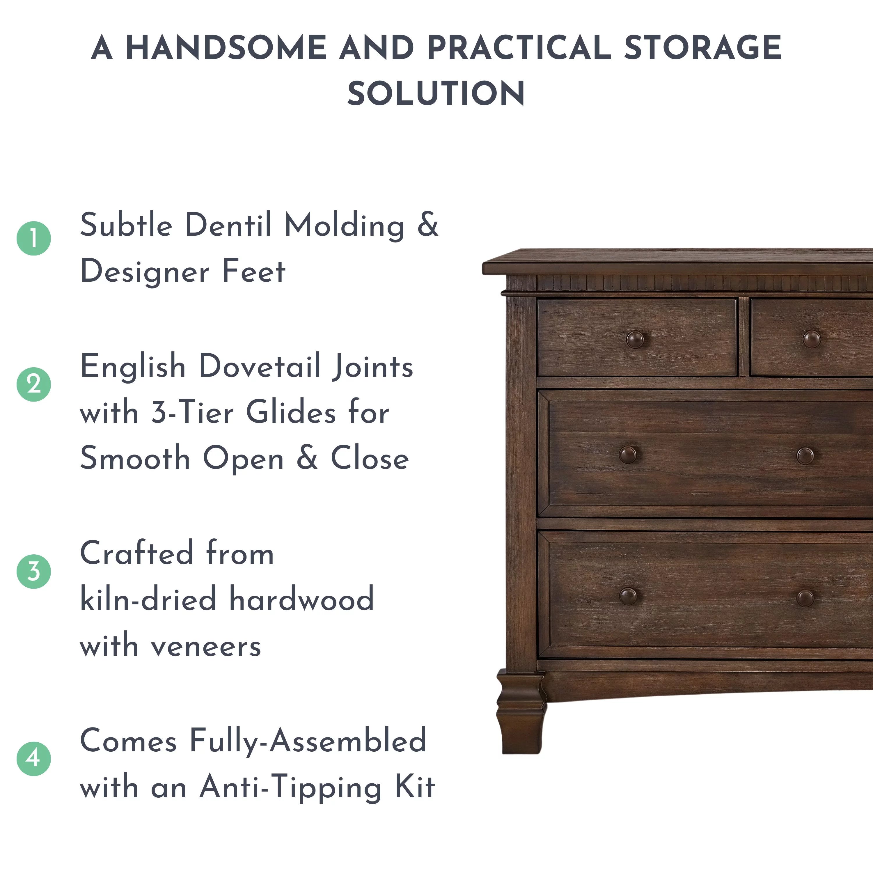Antique Brown 7 Drawers Double Dresser V94811