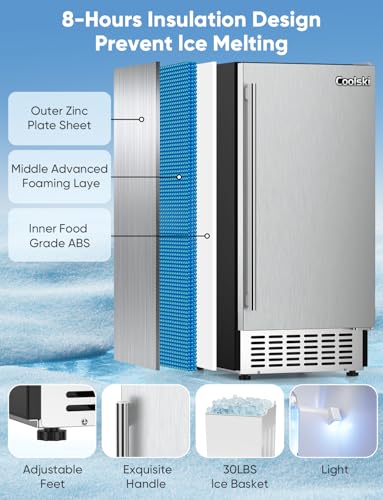 80Lbs/Day Commercial Under Counter Ice Maker Machine, Stainless Steel with 30LBS Ice Storage N630875