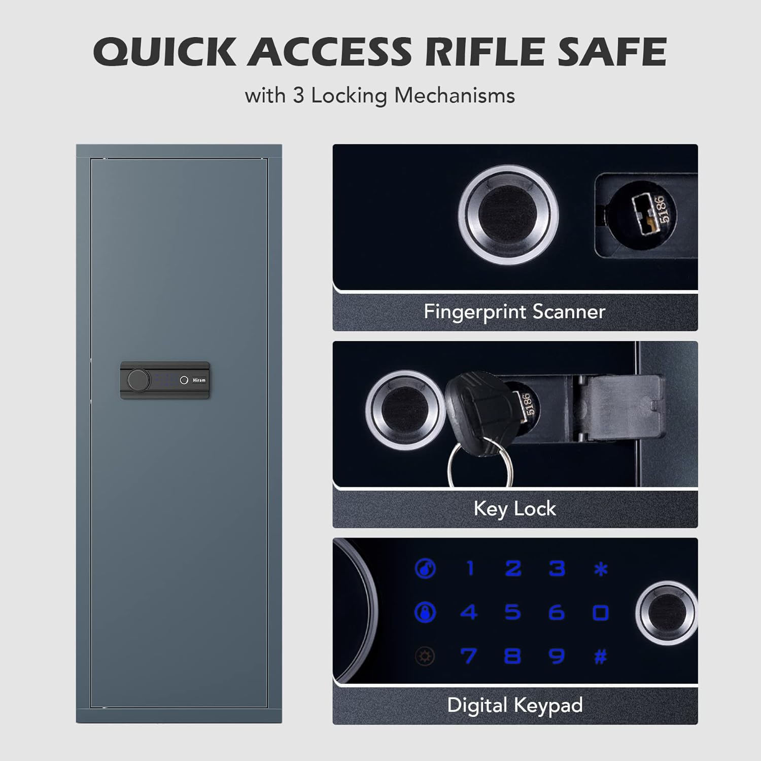 Large Gun Safe with Biometric Fingerprint Keypad Locks, 56*20*15 In W8284