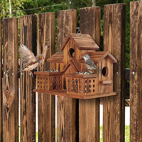 3 Hole Hanging Birdhouse with Bird Feeder T69056