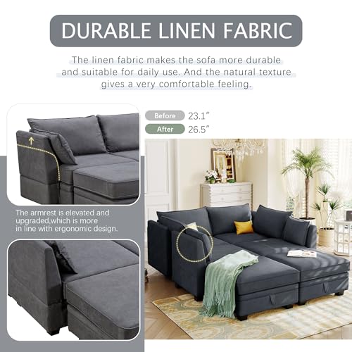 Beige Chenille 2 Piece L-Shape Modular Sectional Sofa T4007