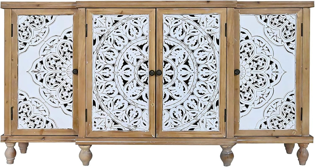 Natural Wood 4-Door Distressed Accent Cabinet with Adjustable Shelves S743432