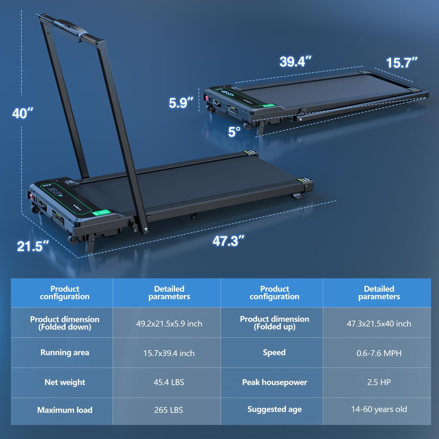 Walking Pad Under Desk Treadmill 2 in 1 Folding Treadmill with Remote Control LED Display L75218