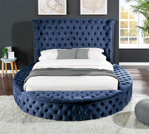 Black Queen Size Velvet Upholstered Platform Bed Frame with Bluetooth Speakers and USB K64501