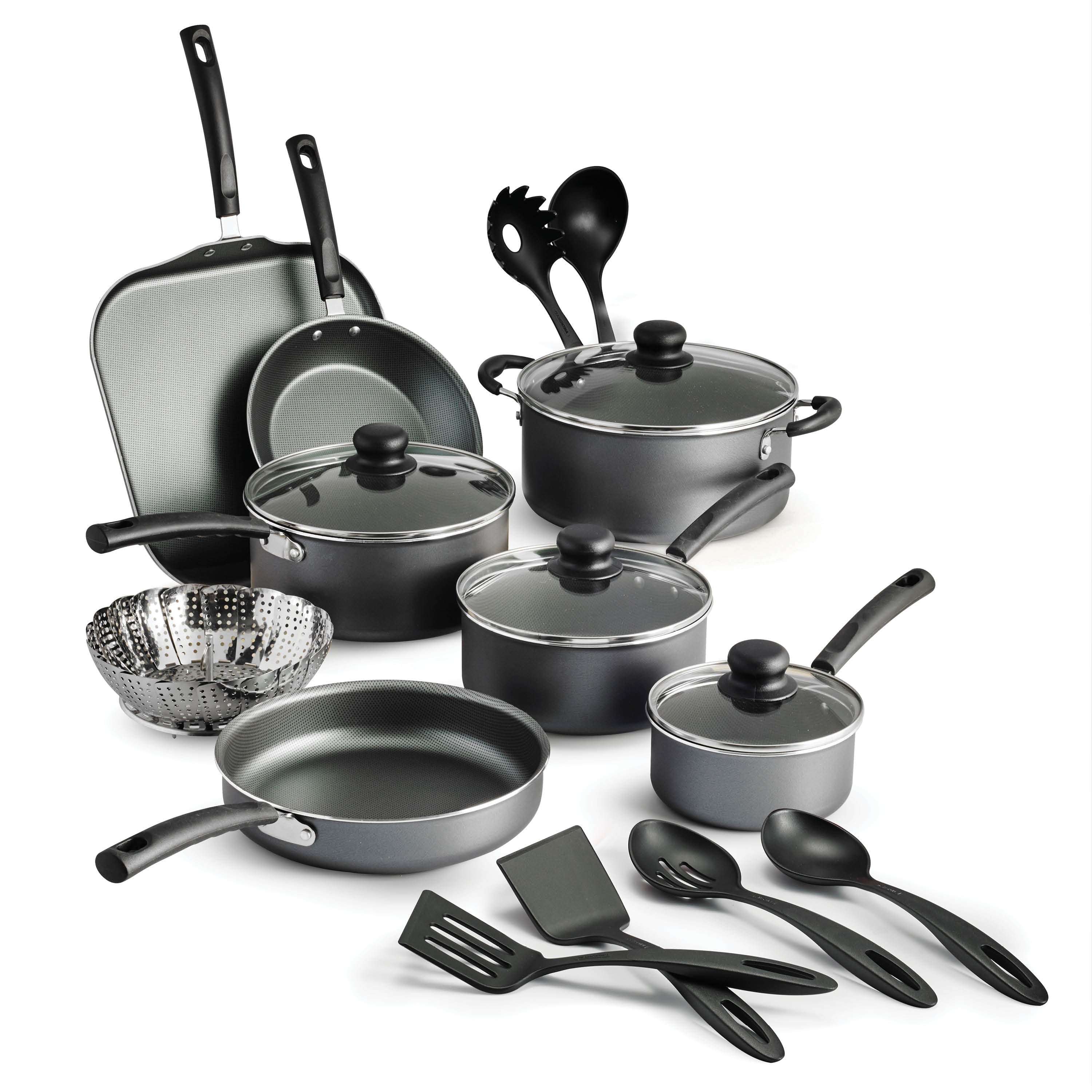 18 Piece Non-stick Cookware Set, Steel Gray Y614