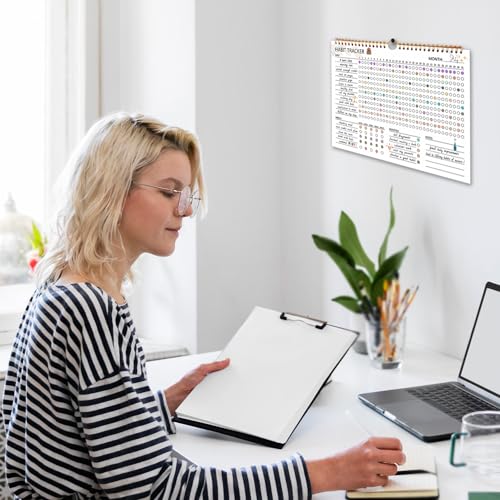 12 Months Undated Daily Goal and Habit Tracker Journal Planner with Spiral Binding, 11.7"x8.5" O1283