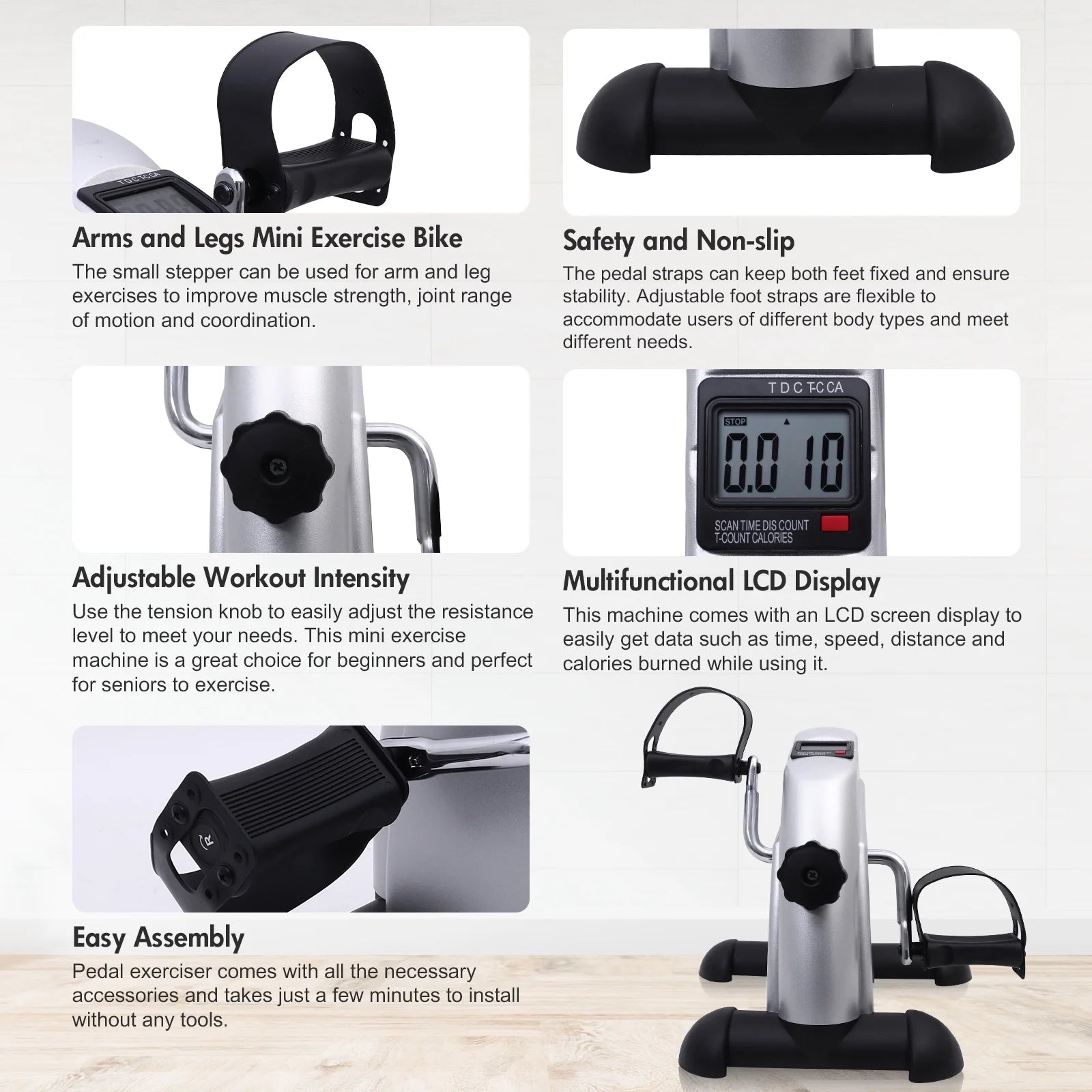 Under Desk Bike Pedal Exerciser Mini Exercise Bike with LCD Display C659602