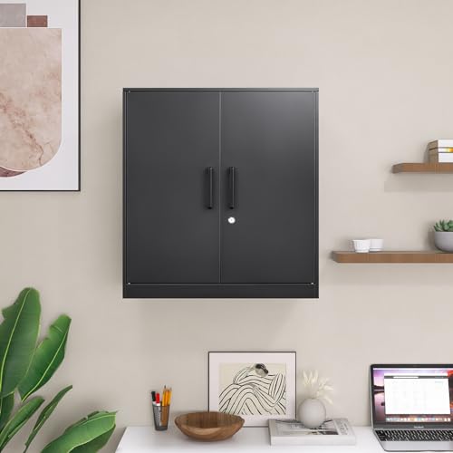 Black & Grey Steel Wall Mounted Storage Cabinet with Lock D7467