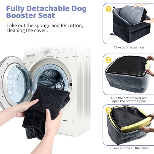 Grey Dog Booster Seat with Safety Leash and Storage Pockets S8564