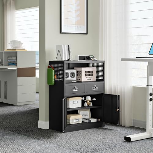White 41.3" Steel Locking Cabinet with 2 Drawers I83180