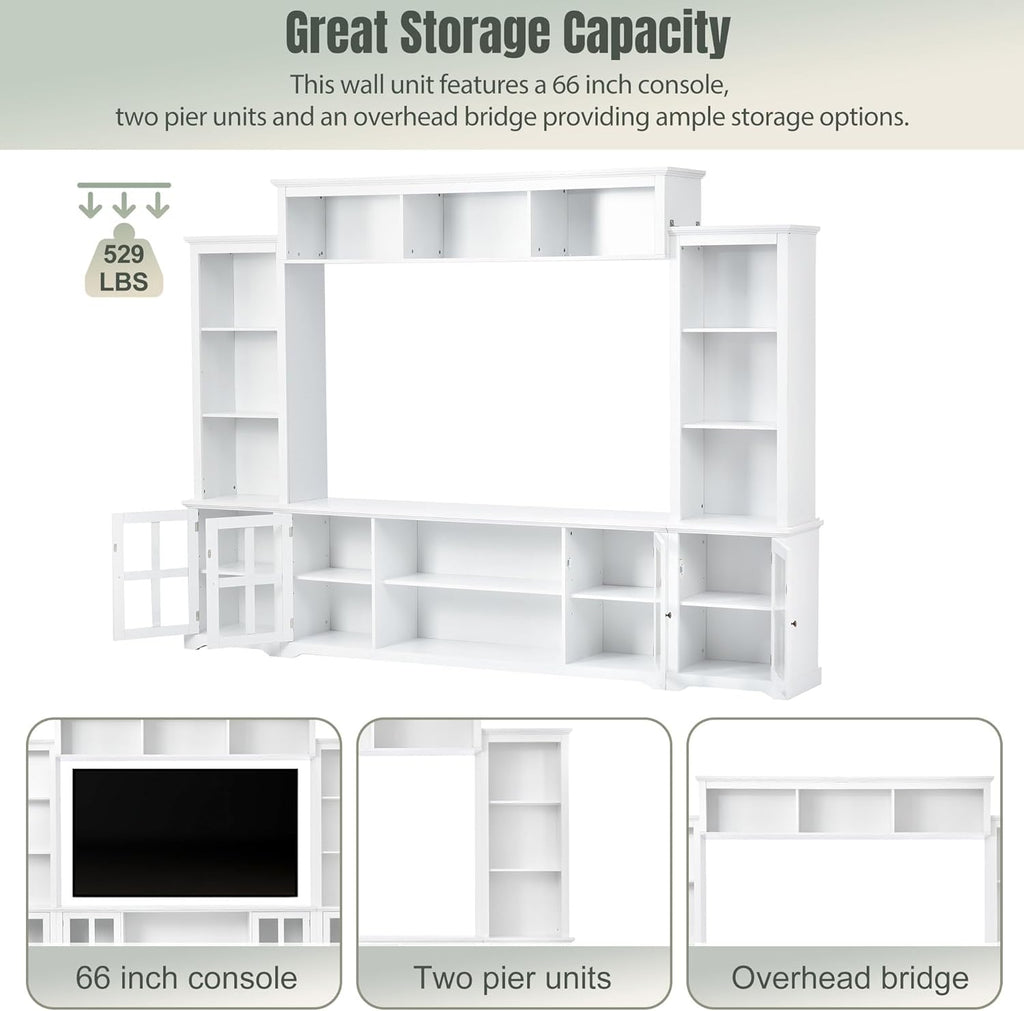 White Entertainment Wall Unit with Tempered Glass Door Z35238