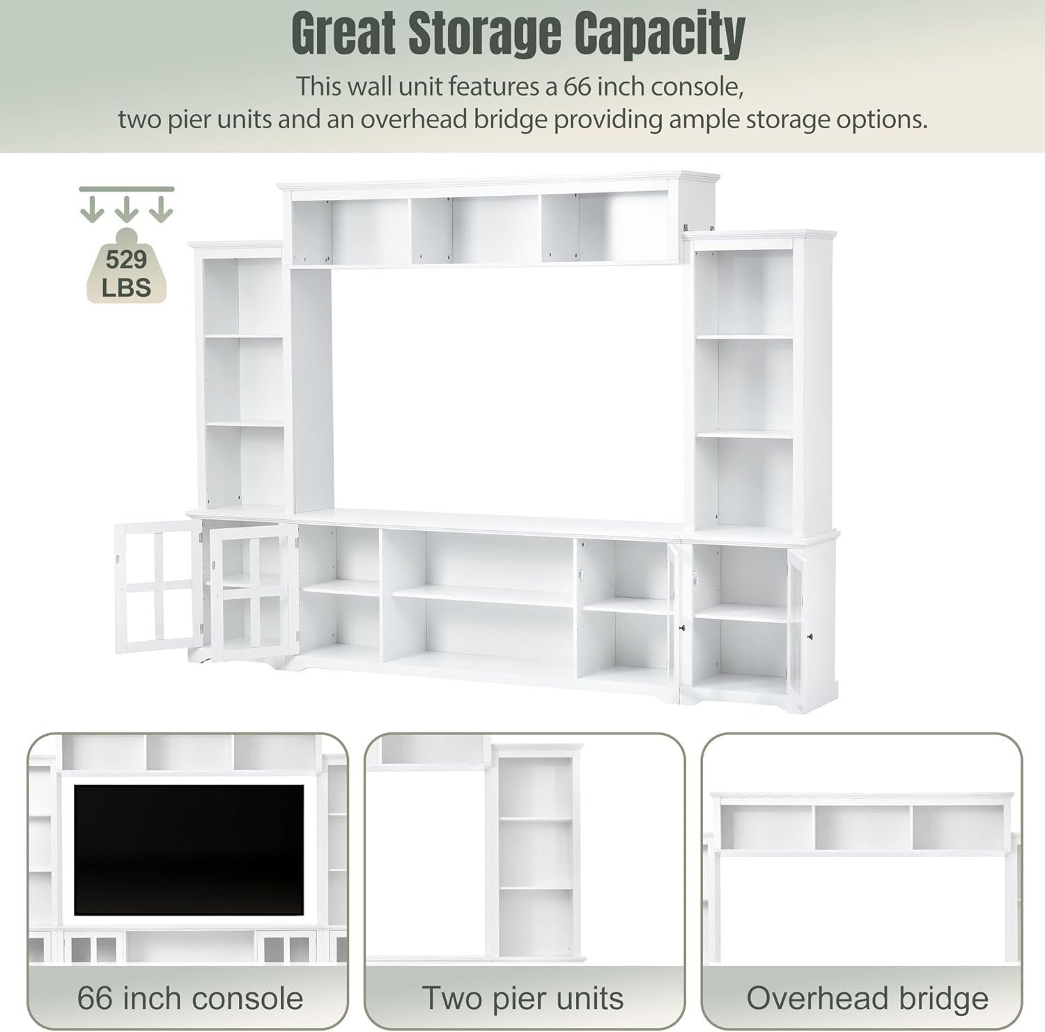 White Entertainment Wall Unit with Tempered Glass Door Z35238