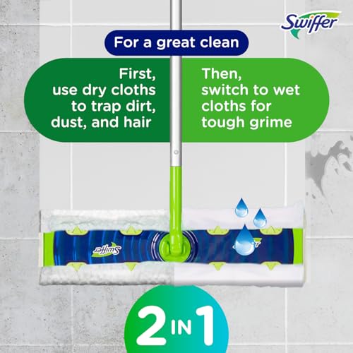 2-in-1 Dry + Wet Floor Mopping Kit with Sweeper, 8 Dry Cloths, 2 Wet Cloths T7484