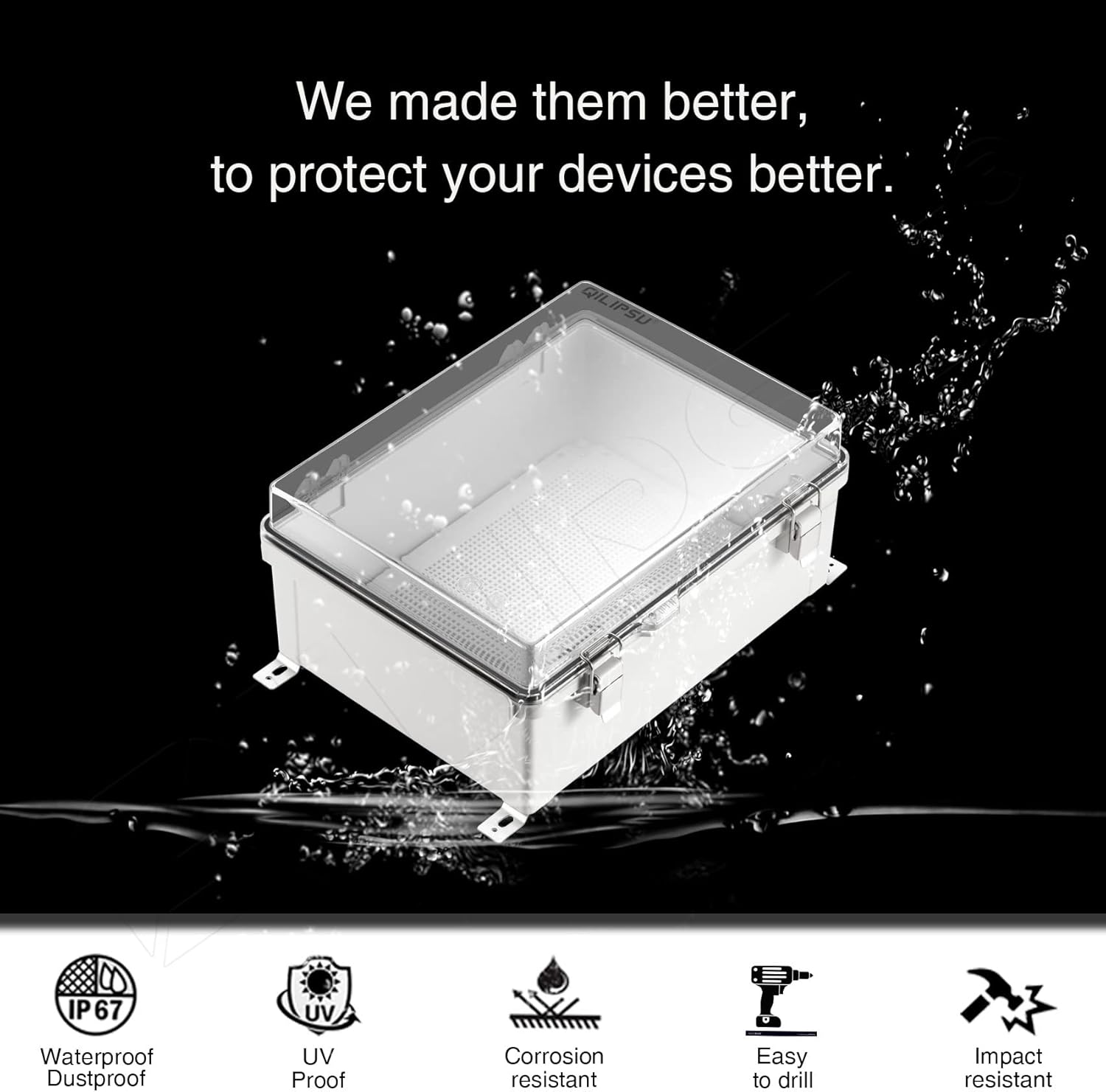 Grey ABS Plastic Junction Box IP67 Waterproof Dustproof Enclosure Pack of 2 E3337