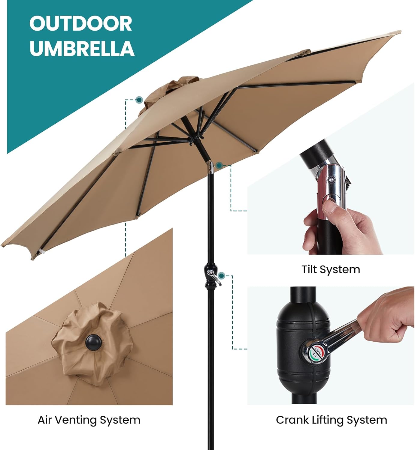 Tan 9' Outdoor Patio Umbrella with 8 Ribs E98106